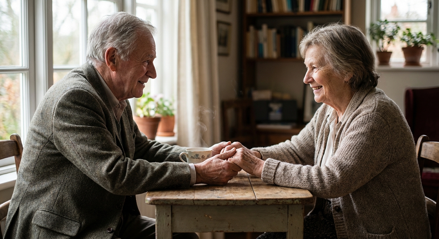 Deux personnes échangeant autour d'une tasse de thé